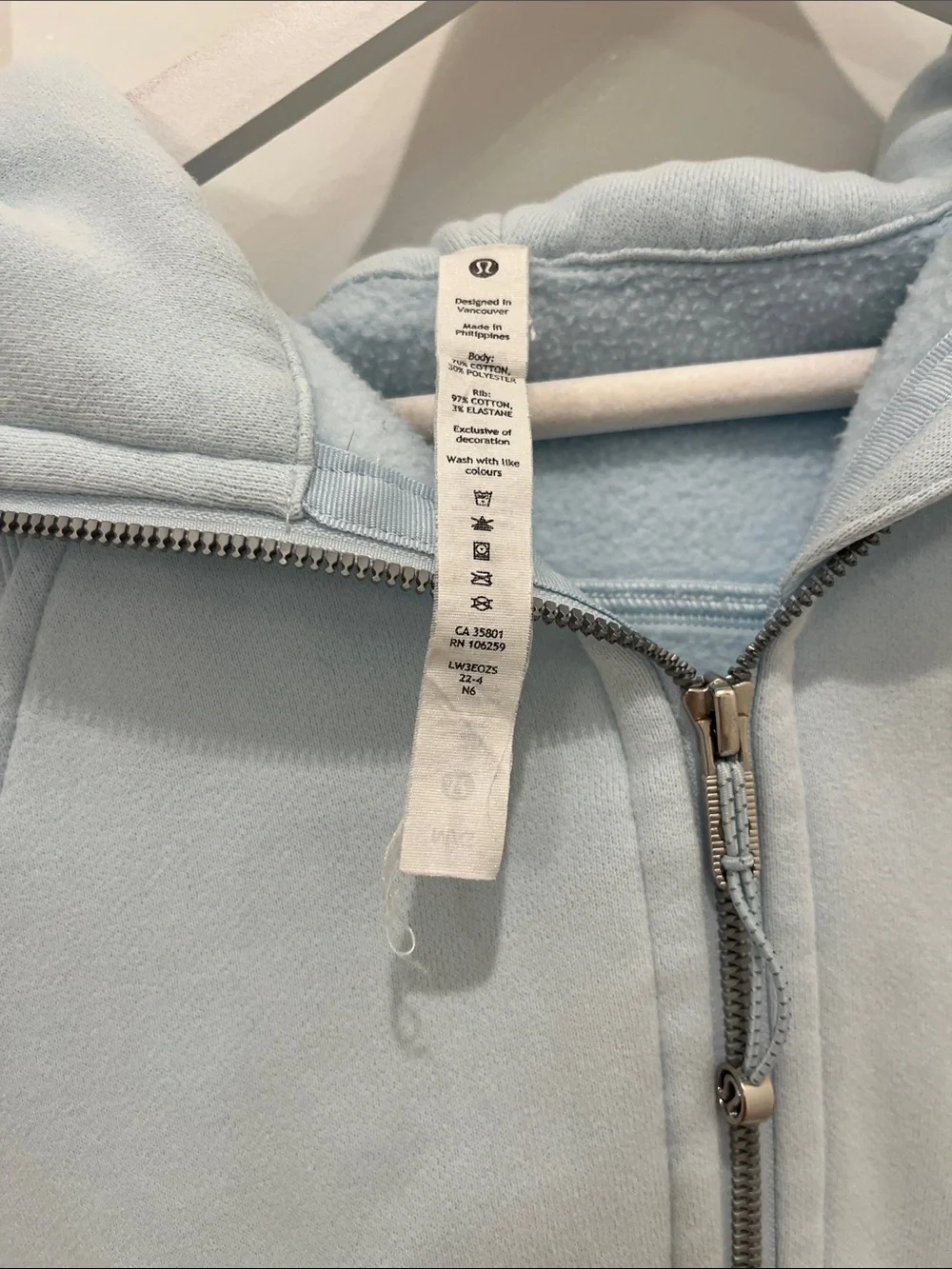 lululemon athletica Pale Blue Full-Zip Hooded Sweatshirt